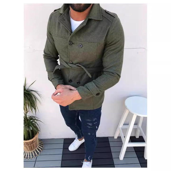Herren modischer Trenchcoat mit doppelter Knopfleiste und abnehmbarem Gürtel Drune