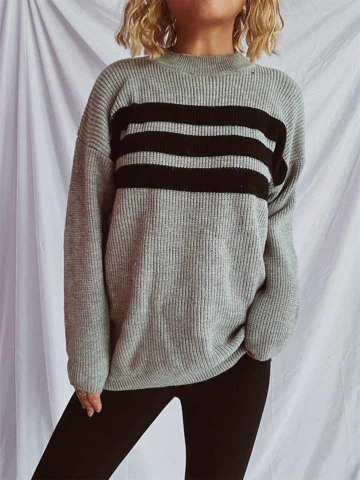 Damen lässiger Strickpullover mit modischen Streifen Drune