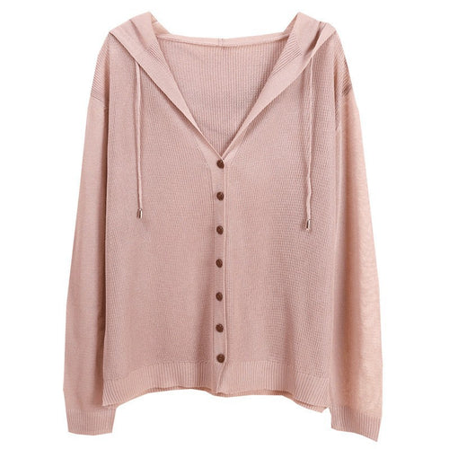 Damen Strickjacke mit Kapuze und eleganten Holzknöpfen Drune