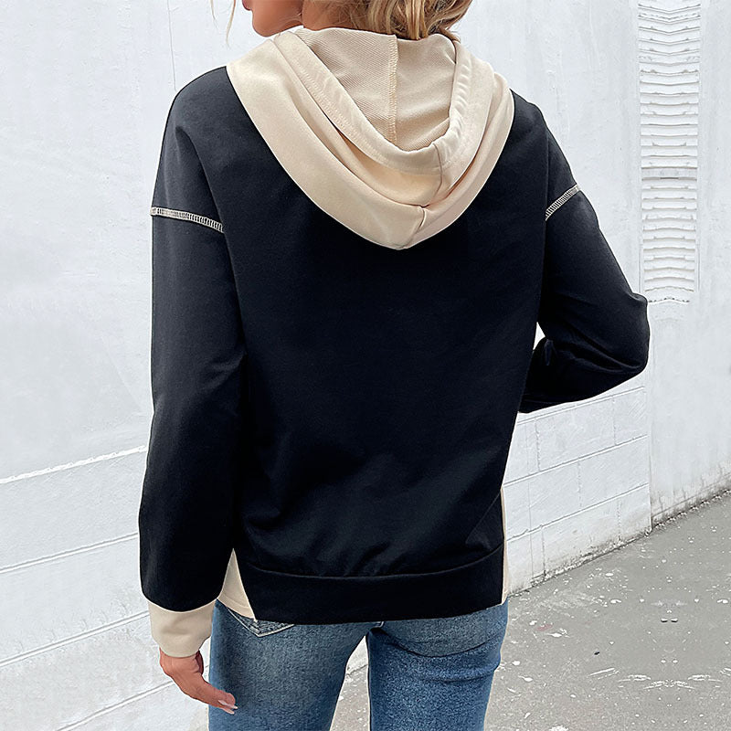 Damen lässiger Kapuzenpullover mit seitlichen Taschen und kontrastierenden Ärmeln Drune