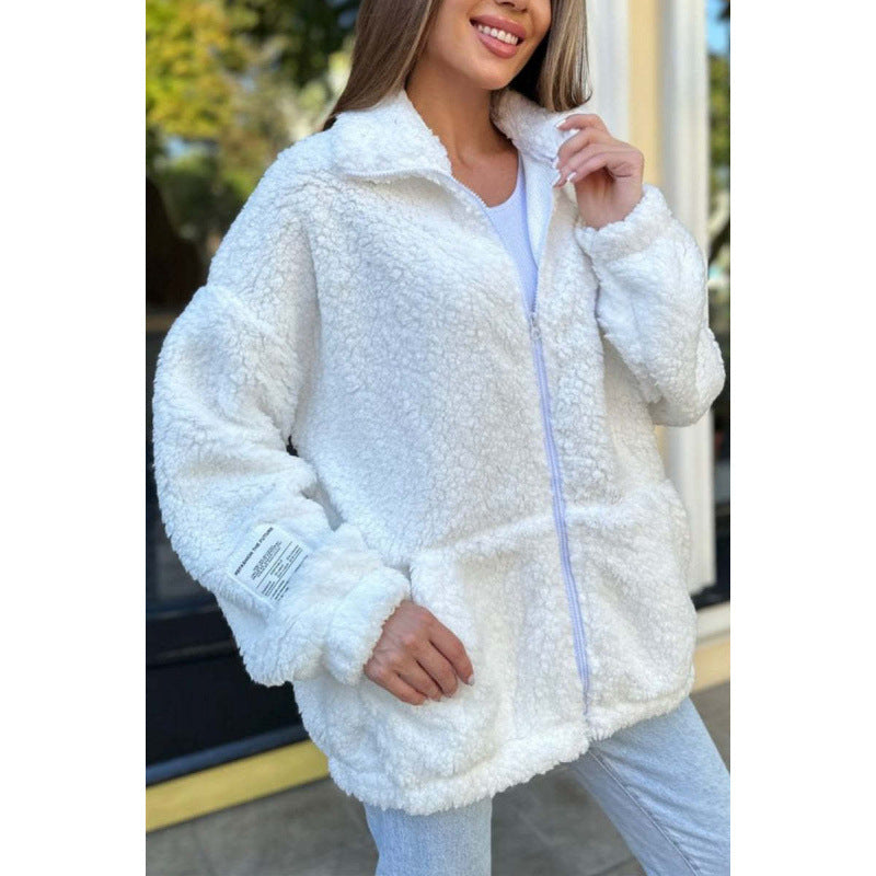 Damen Flauschige Fleecejacke mit hohem Kragen und praktischen Taschen Drune