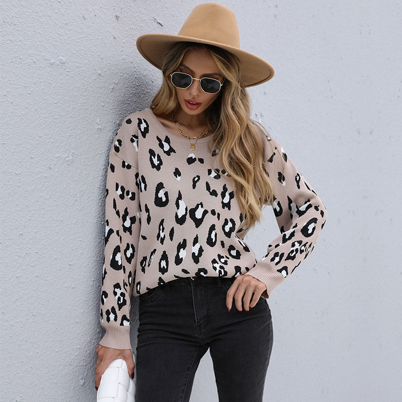 Damen Strickpullover mit modischem Leo-Print und lässigem Schnitt Drune