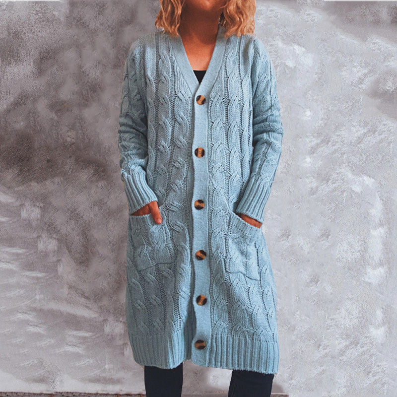 Damen Grobstrick-Cardigan mit Taschen und Knopfdetails Drune