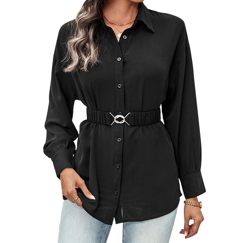 Damen Hemdbluse mit elastischem Taillengürtel Drune