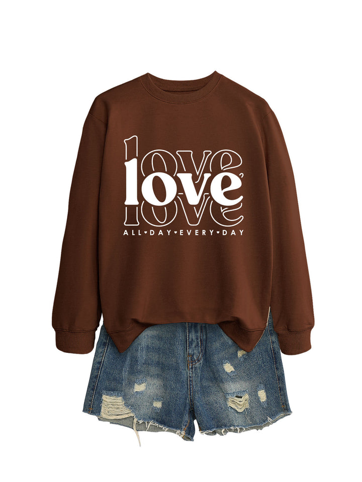 Damen Sweatshirt mit voluminösen Ärmeln und modernem Love-Print Drune