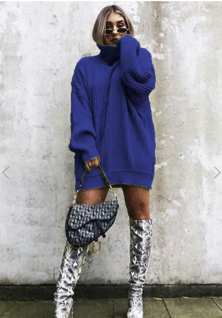 Damen Oversized Strickpullover mit hohem Kragen und Waffelmuster Drune