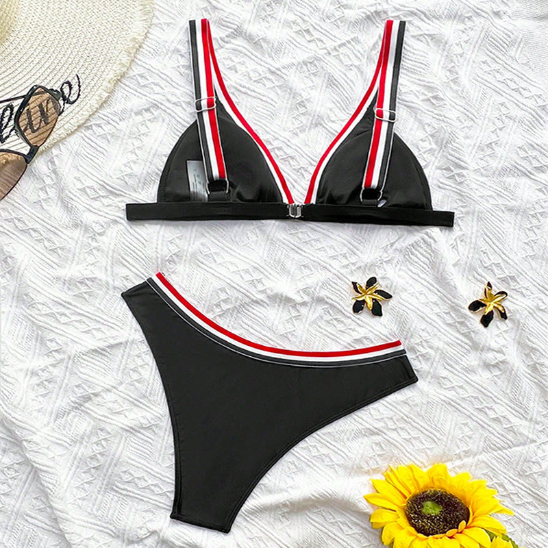 Damen Triangel-Bikini mit kontrastierenden Streifen Drune