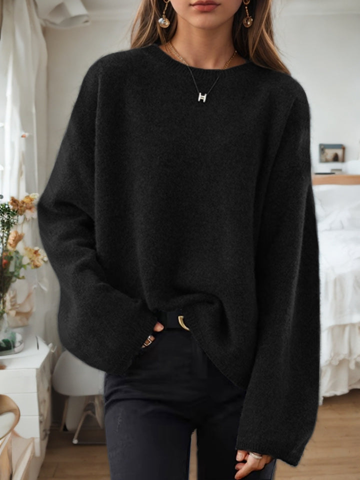 Damen nan lässiger Oversize-Strickpullover mit Rundhalsausschnitt und überschnittener Schulterpartie Drune