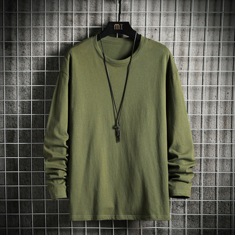 Herren nan lässiges Baumwoll-Basic-Langarmshirt mit Rundhals, Relaxed Fit und verstärkter Saumverarbeitung Drune