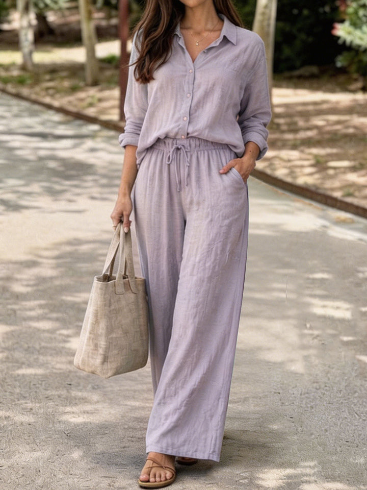 Damen Leichte und bequeme Sommerbluse mit weiten Hosen Drune