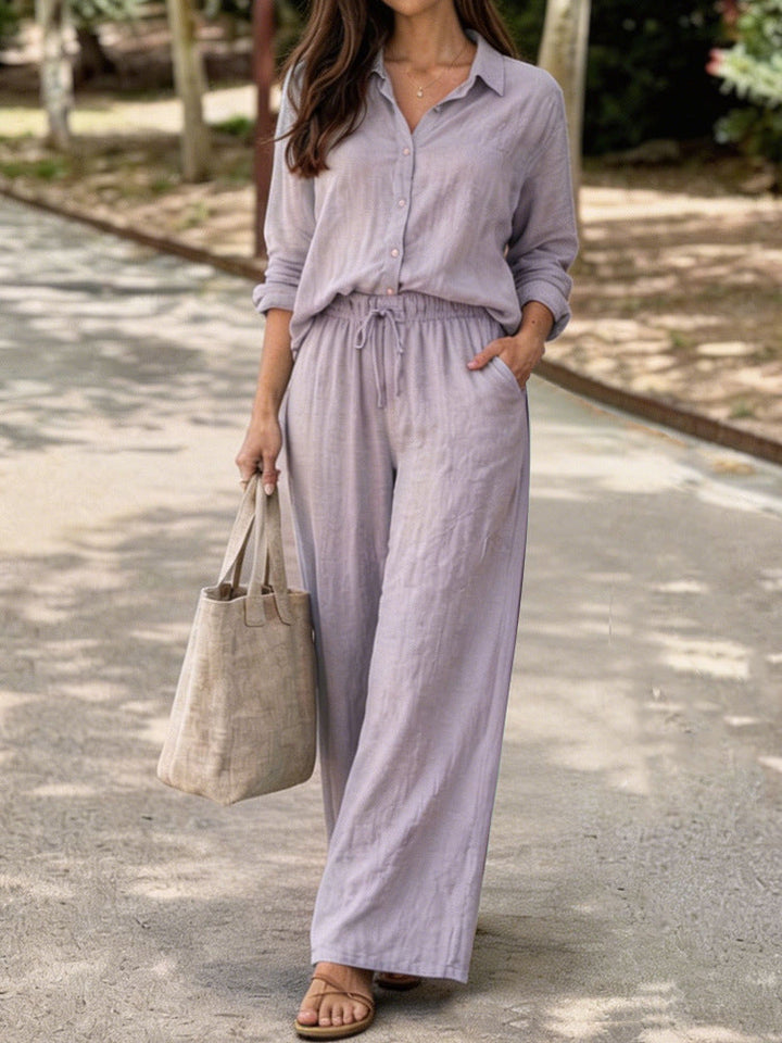 Damen Leichte und bequeme Sommerbluse mit weiten Hosen Drune