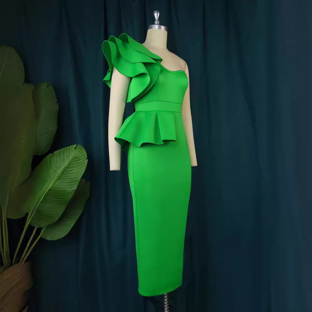 Damen Cocktailkleid mit asymmetrischem Volant Drune