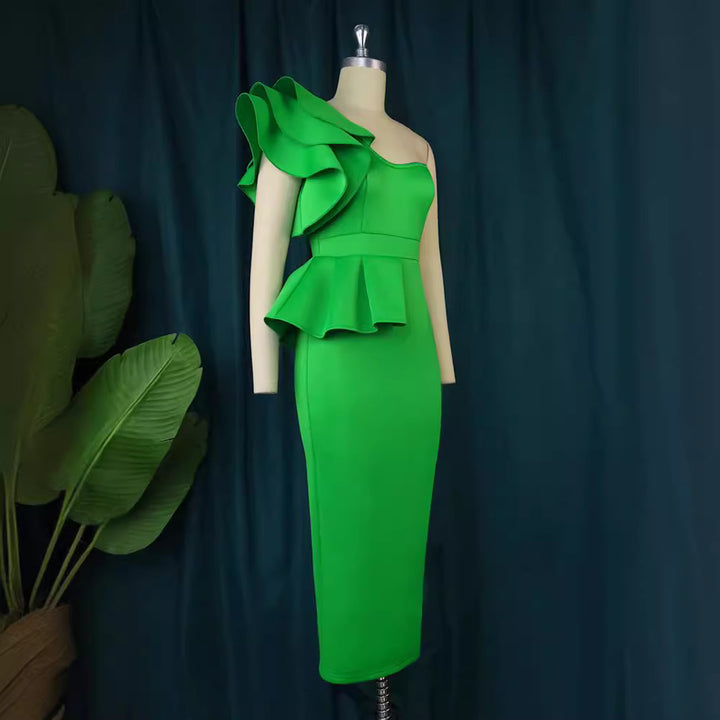 Damen Cocktailkleid mit asymmetrischem Volant Drune