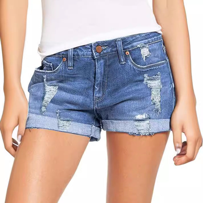 Damen Destroyed Denim-Shorts im lässigen Freizeitstil Drune