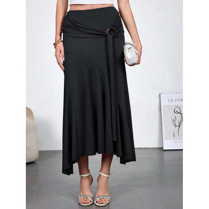 Damen Eleganter maxi Rock mit asymmetrischem Schnitt und praktischem Bindegürtel Drune