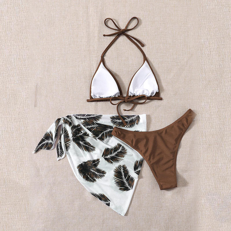 Damen Triangel-Bikini mit bedrucktem Wickelrock Drune