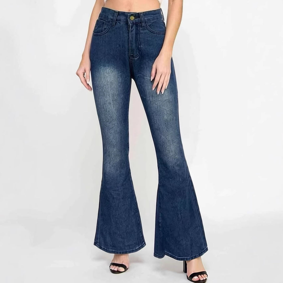 Damen Flared Jeans mit hohem Bund und einzigartigem Strukturdesign Drune