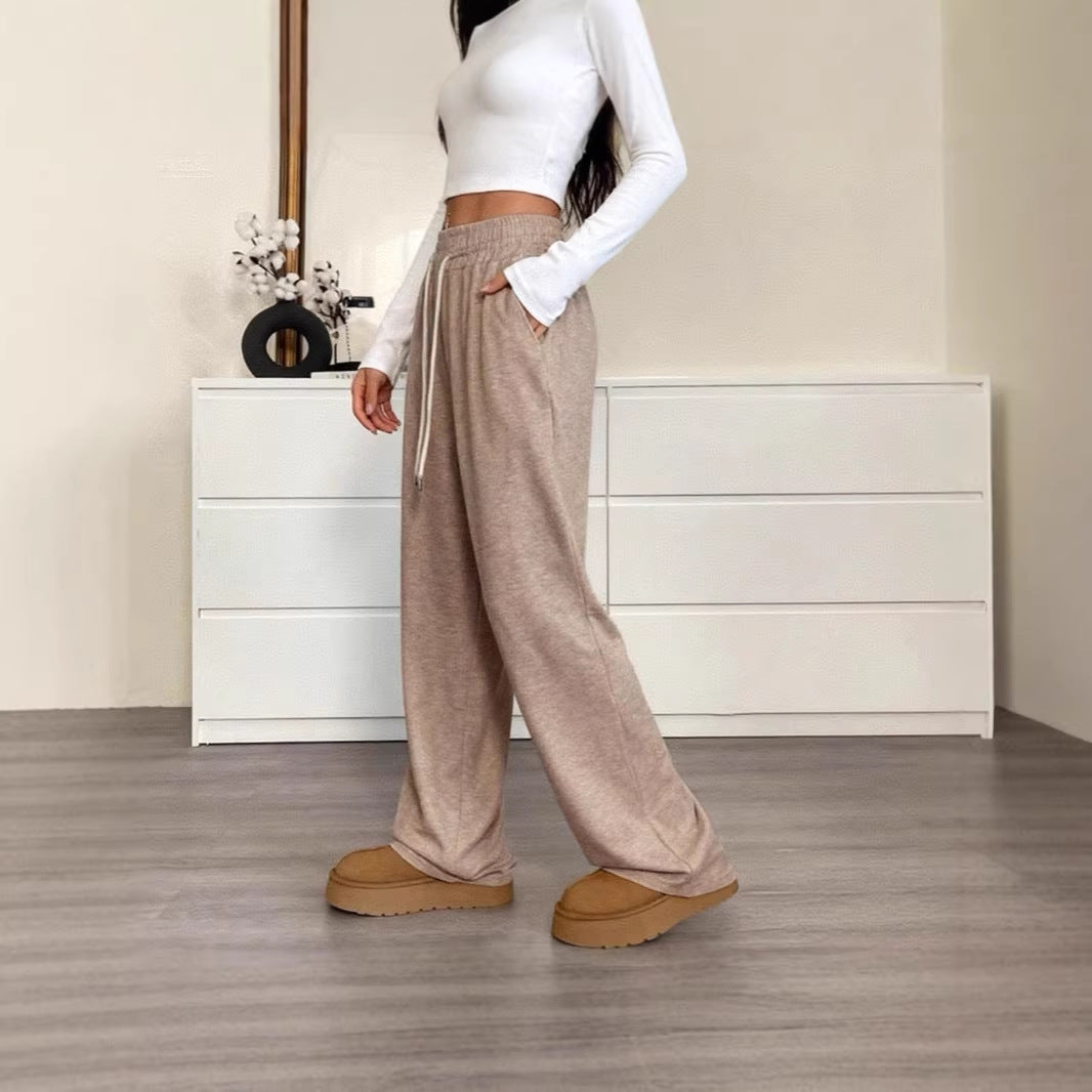 Damen nan weite High-Waist Loungehose mit elastischem Bund und Kordelzug Drune