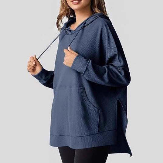 Damen Oversized Kapuzenpullover mit seitlichen Schlitzen und praktischen Taschen Drune
