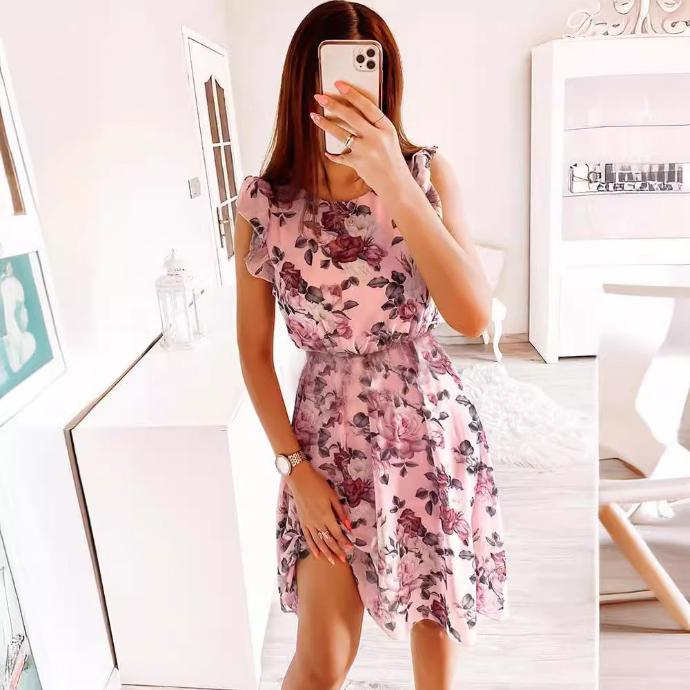 Damen Sommerkleid mit zarten Rüschendetails und Taillengürtel Drune