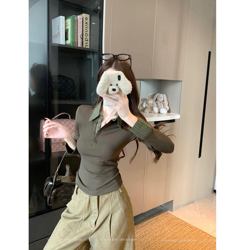Damen Langarm-Polohemd mit stylischem Kragen und Knopfdetails Drune