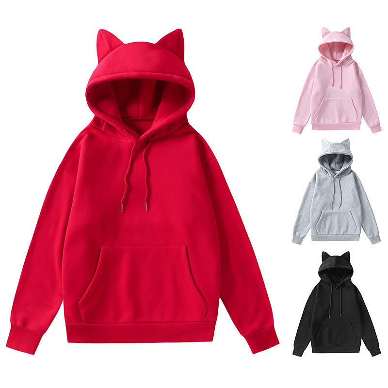 Damen Hoodie mit Katzenohren und Kängurutasche Drune