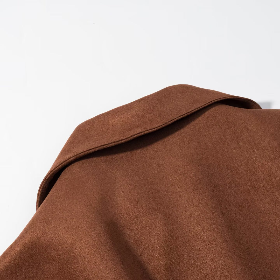 Damen modische Suede-Blazerjacke mit Gürtel und elegantem Schnitt Drune
