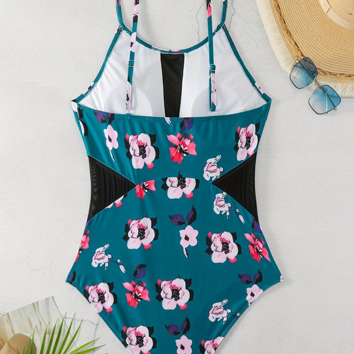 Damen Einteiliger Badeanzug mit modischem floralem Design und schickem Schwarz Drune