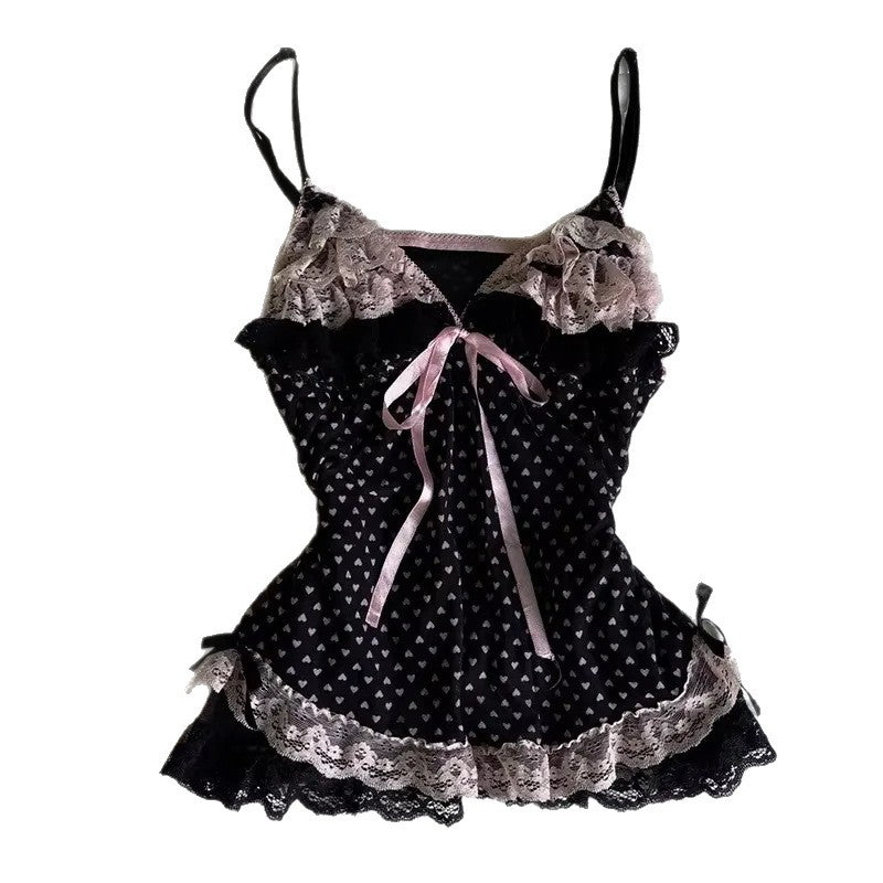 Damen verführerisches Schlafkleid mit Spitzenbesatz und Rüschendetails Drune
