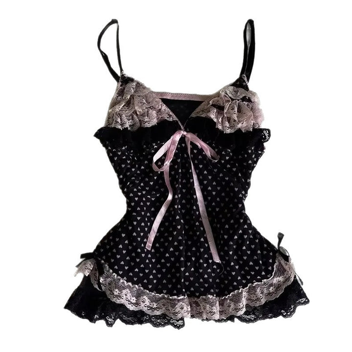 Damen verführerisches Schlafkleid mit Spitzenbesatz und Rüschendetails Drune
