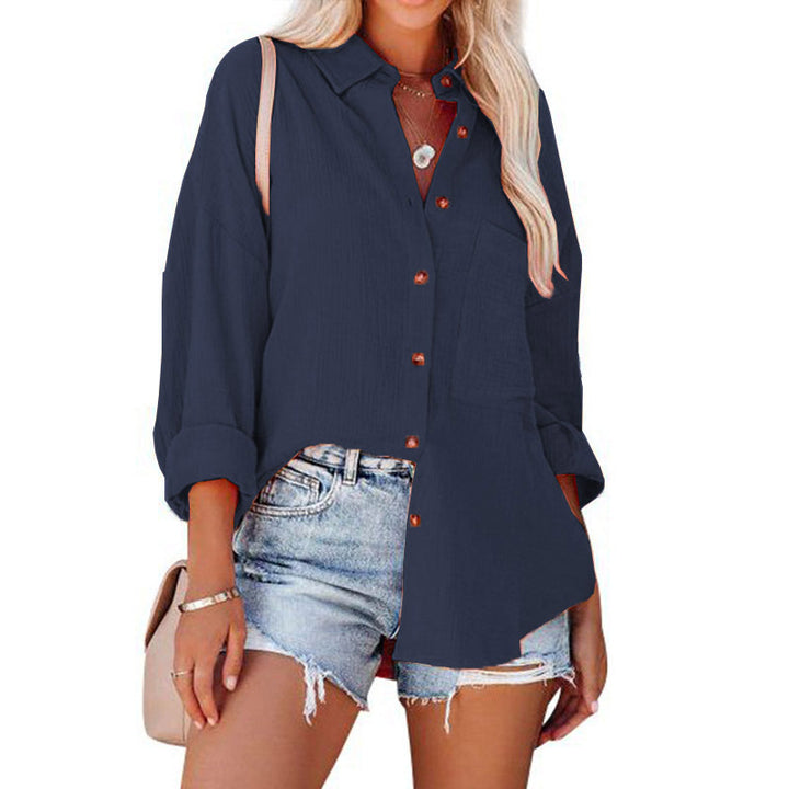 Damen lässige Bluse im Oversized Schnitt mit Knopfleiste und praktischen Taschen Drune