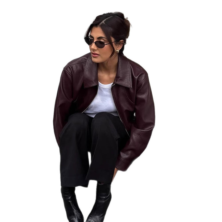 Damen elegante Lederjacke mit oversized Schnitt Drune