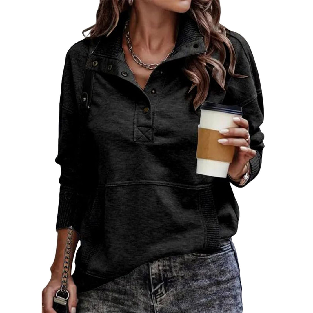 Damen sportlicher Pullover im Vintage-Style mit Stehkragen und Druckknöpfen Drune