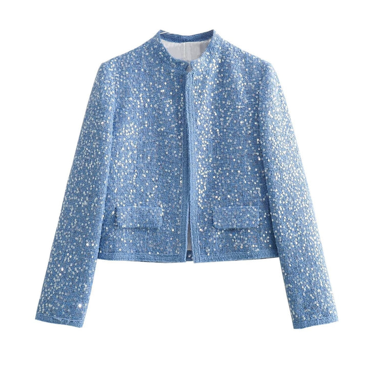 Damen nan strukturierte Boucléjacke mit Stehkragen, aufgesetzten Taschen und elastischem Saum Drune