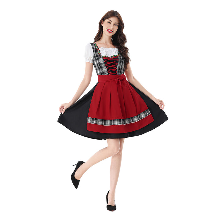 Damen nan traditionelles Dirndlkleid mit Karo-Mieder und gesteppter Schürze Drune