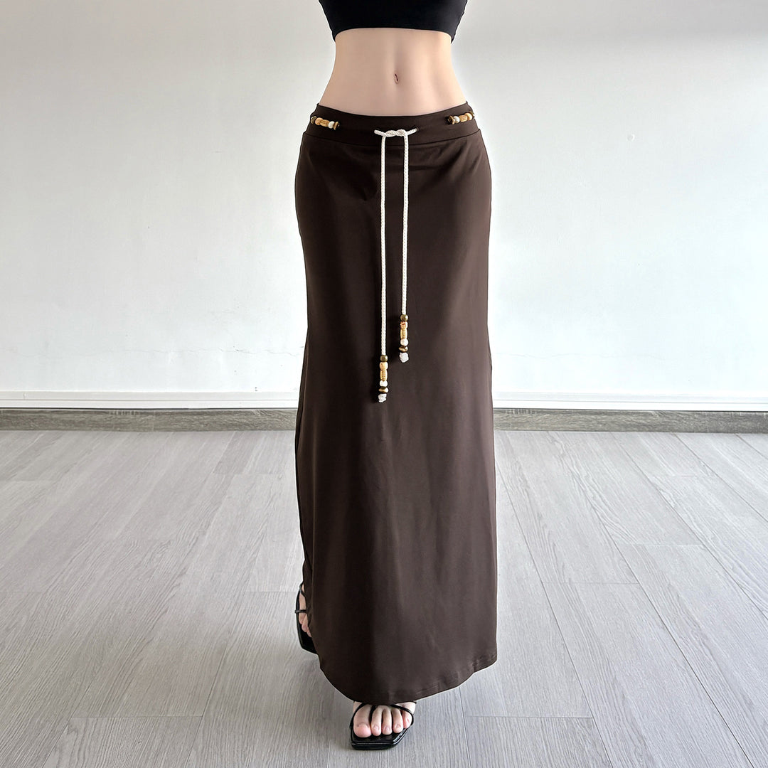 Damen Langer Jersey-Rock mit verstellbarem Bund und verspielten Akzenten Drune