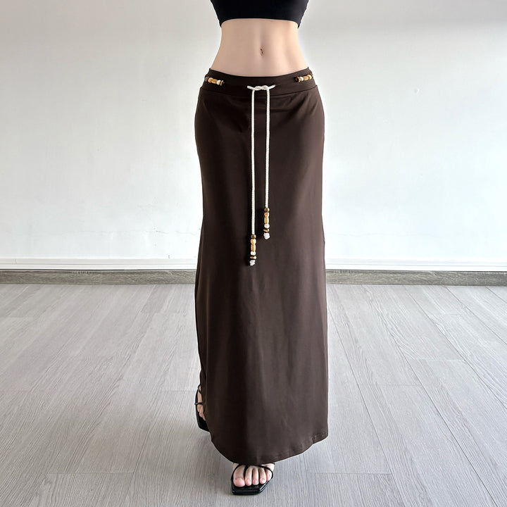 Damen Langer Jersey-Rock mit verstellbarem Bund und verspielten Akzenten Drune