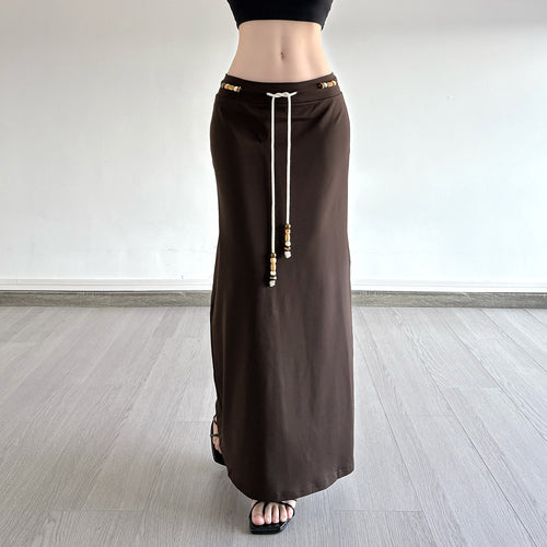 Damen Langer Jersey-Rock mit verstellbarem Bund und verspielten Akzenten Drune
