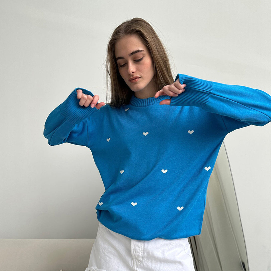 Damen gemütlicher Oversized pullover mit Herzmuster Drune