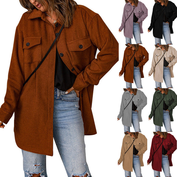 Damen Oversized Freizeitjacke mit doppelten Taschen und Knopfdetails Drune