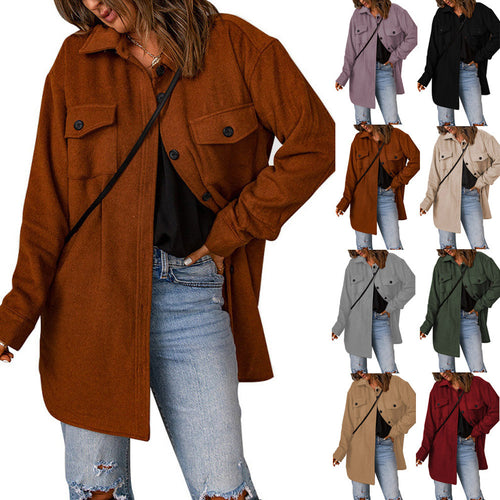 Damen Oversized Freizeitjacke mit doppelten Taschen und Knopfdetails Drune