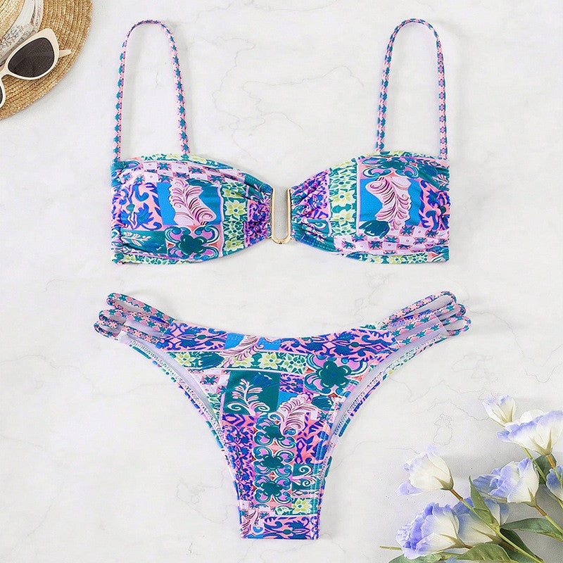 Damen Bandeau-Bikini mit verspieltem floralem Design Drune