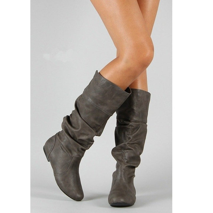 Damen nan lässige kniehohe Slouch-Stiefel mit flexiblem Schaft und flachem Absatz Drune