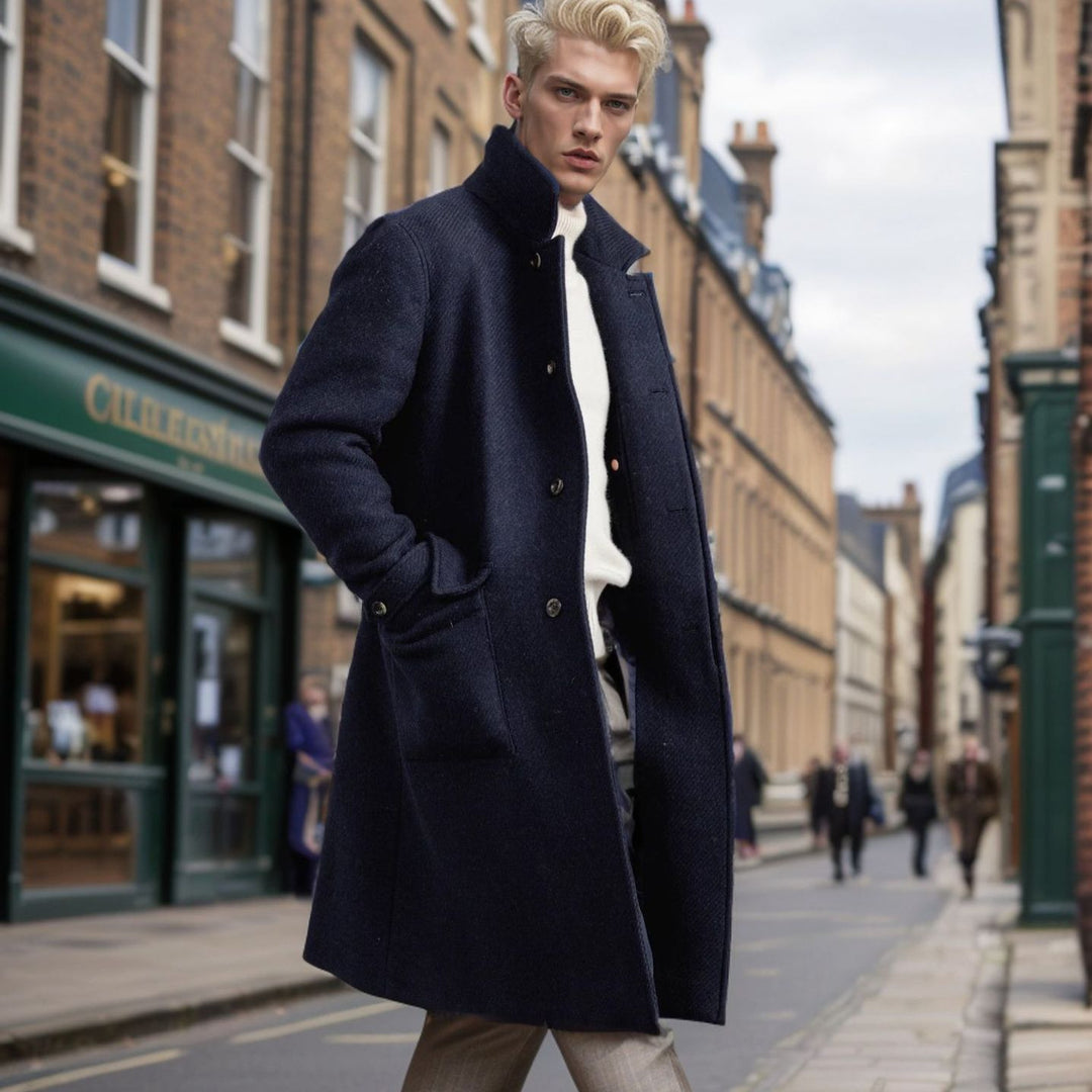 Herren eleganter Wool Peacoat Drune