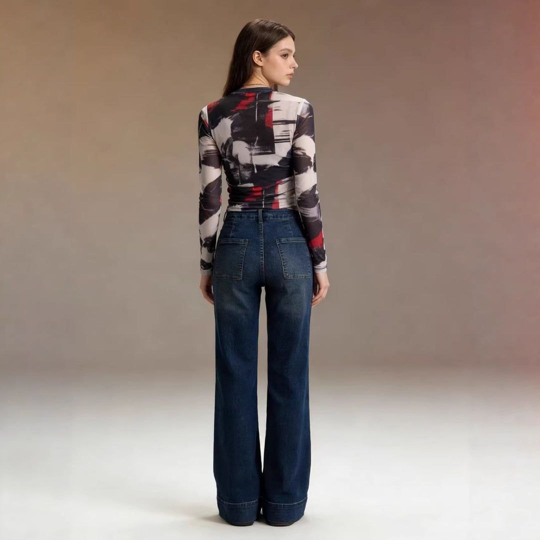 Damen High-Waist Weitbeinerhosen mit angesagtem Aufnäher Drune