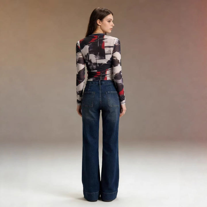 Damen High-Waist Weitbeinerhosen mit angesagtem Aufnäher Drune