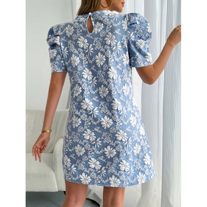 Damen Puffärmel Kleid mit floralem Muster Drune
