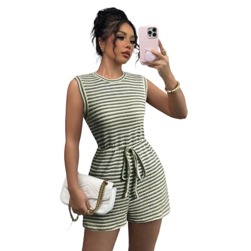 Damen Jumpsuit mit Streifenmuster und breiten Trägern Drune