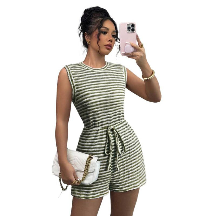 Damen Jumpsuit mit Streifenmuster und breiten Trägern Drune