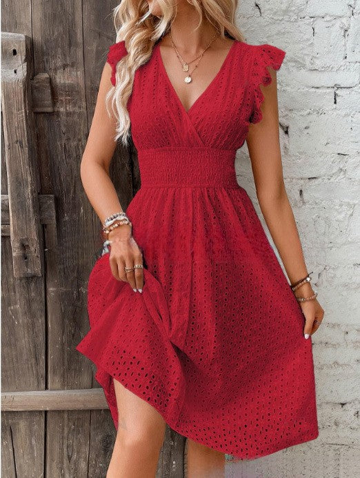 Damen Sommerliches Kleid mit bezauberndem Spitzenmuster und Rüschendetails Drune